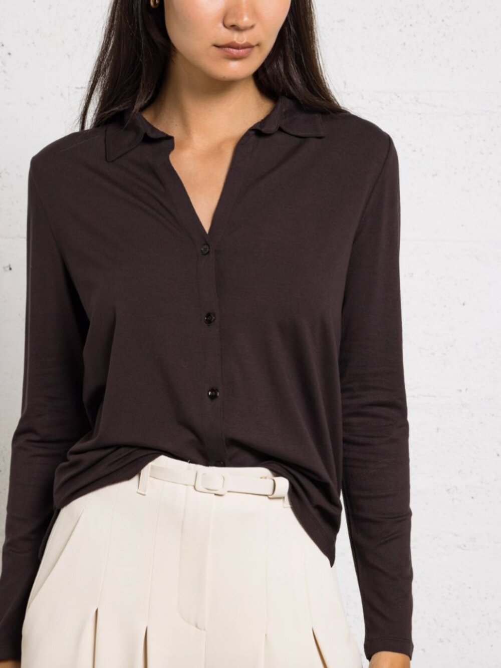 Majestic Filatures Soft Touch Button-Front Shirt in Aubergine | Size 2/S